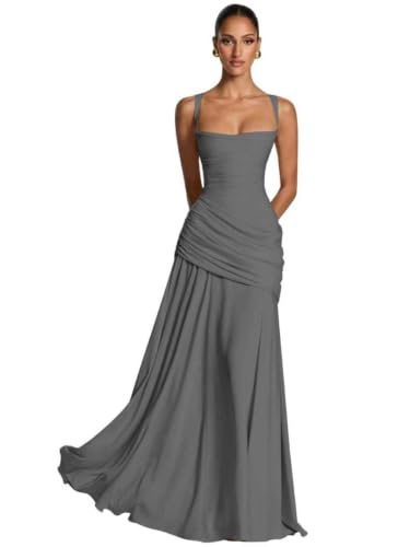Women's Chiffon Grey Bridesmaid Dresses Long Formal Gowns Size 8