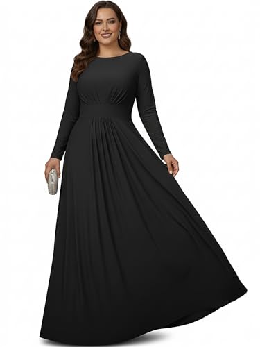 KOH KOH Plus Size Womens Long Full Sleeve Sleeves Flowy Empire Waist Fall Winter Modest Formal Floor Length Abaya Muslim Bridesmaid Bridal Gown Gowns Maxi Dress Dresses, Black 3XL 22-24