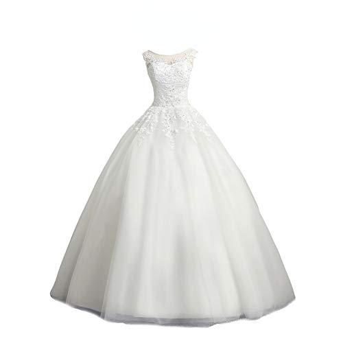 LMBRIDAL Women's Scoop Neck Ball Gown Wedding Dress Lace Bridal Gown White 22W