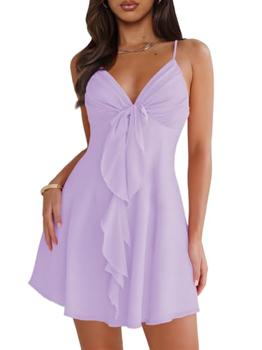 MIYIEONZ Women Flowy Mini Dress Sexy Sundress Short Dresses Purple S