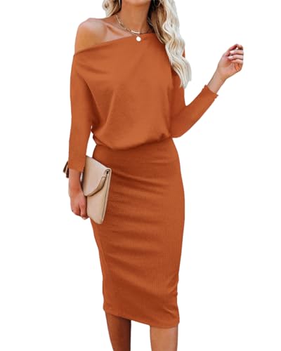 EZBELLE Women's Casual Off The Shoulder 3/4 Sleeve Dresses Batwing Hips