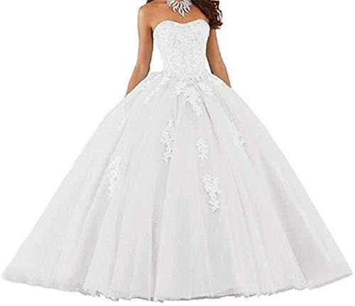 QXMYOO Women Beaded Ball Gown Sweet 16 Dress Quinceanera Formal Long Prom Dresses White
