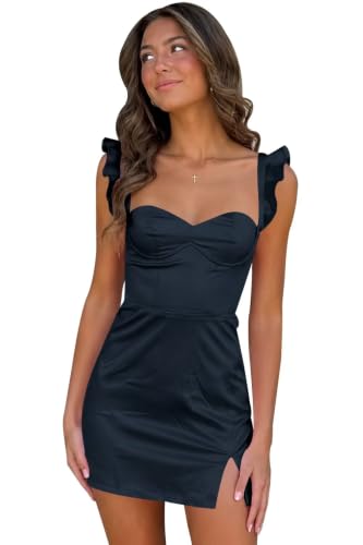 Ruffle Strap Satin Sweetheart Homecoming Dresses, Navy Blue, Size 4
