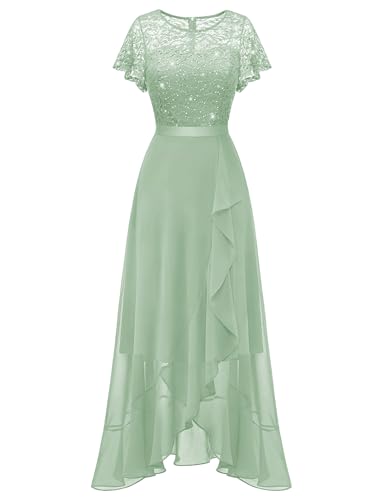 BeryLove Women Sequin Formal Wedding Guest Elegant Prom Dress LightGreen 2X