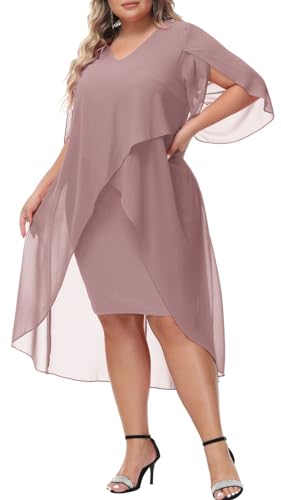 Hanna Nikole Plus Size Solid Color Grandmother of the Bride Dresses for Women High Low Asymmetrical Hem Slim Dress Dust Rose 16 Plus