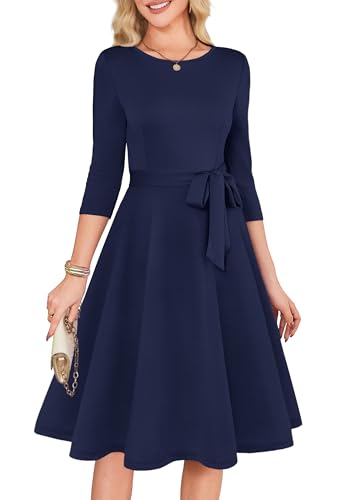 RUMIA Fall Dresses for Women 3/4 Sleeve A-line Cocktail Dress Navy XL