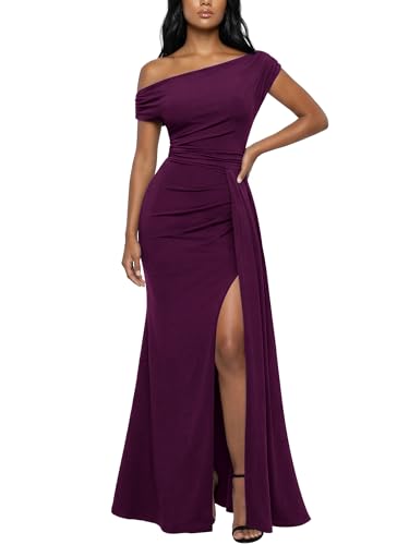 Miusol Women's Sexy One Shoulder Ruched Formal Evening Party Maxi Dress