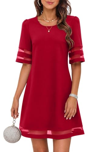 IHOT Women's Business Casual Dresses Elegant Wedding Guest Dresses for Women A Line Knee Length Semi Formal Tea Party Garden Dress Red Large