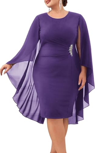 Hanna Nikole Cocktail Dress Plus Size Women Elegant Bodycon Knee Length Semi Formal Occasion Dress Purple 22W