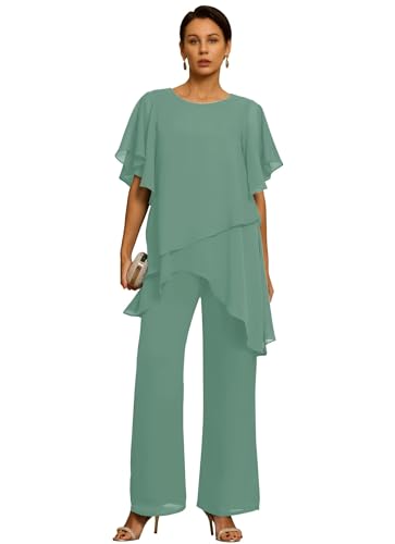 Plus Size Mother of The Bride Pant Suits Chiffon Grandma Wedding Pantsuit