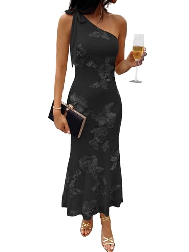 Caracilia Womens One Shoulder Wedding Guest Dress Black L