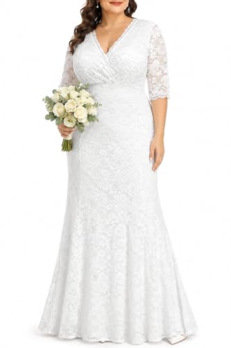 Plus Size Wedding Dress Bride White Women Lace Bridal Shower Elegant Simple Mermaid Wrap Long Formal Prom Gowns 2025
