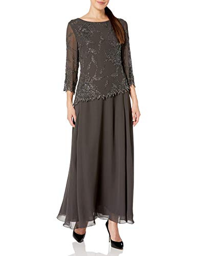 J Kara Women's 3/4 Sleeve Beaded Dress, Slate/Mercury/Gun, 16