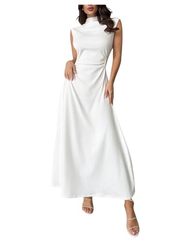 GORGLITTER Women's High Neck Wedding Guest Dress Ruched Formal Maxi Dresses
