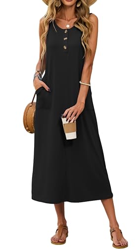 SimpleFun Women's Casual Dresses Summer Flowy A Line Beach Dresses Black M