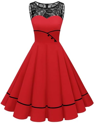 Red Women Vintage Cocktail Wedding Guest Holiday Christmas Dress Red S