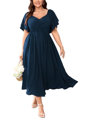 SCOMCHIC Women's Plus Size Cocktail Dress Lake Blue