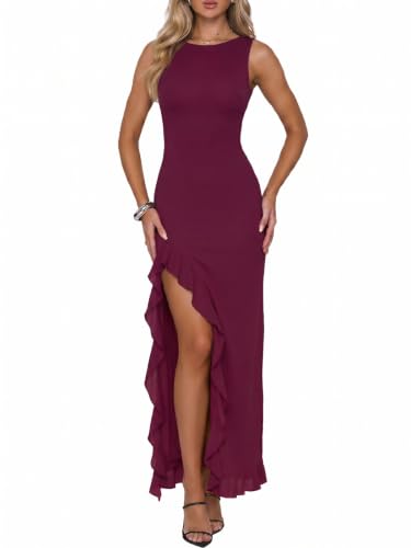 UNCOOYEE Cocktail Dresses For Women Sexy High Slit Mesh Wedding Guest Dress
