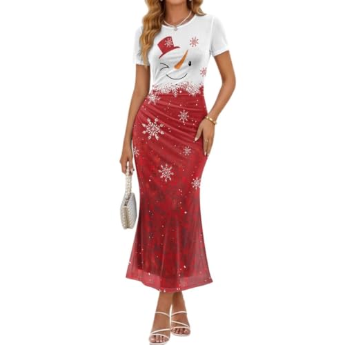 Gomyblomy Christmas Snowman Maxi Dresses for Women Formal Outfits, L