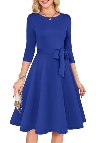 RUMIA Womens Cocktail Dresses 3/4 Sleeve Formal Midi 1950s Dress Navy 3XL
