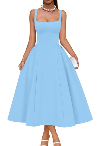 Memoriesea Women's Swing A Line Wedding Guest Party Midi Dress Light Blue
