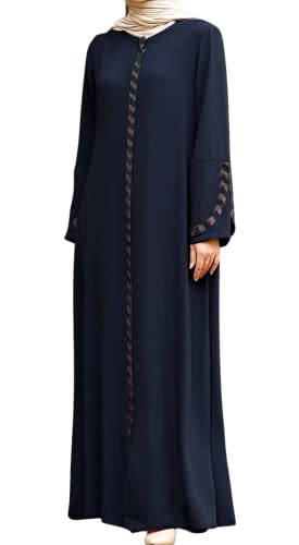 istanbul styles Women's Abaya Long Sleeve Open Quarry Floor Length Zipper Floor Length Turkish Islamic Fashion (Navy Bule, X-Large)