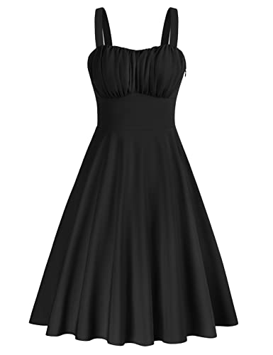 Belle Poque Womens Vintage A-line Midi Cocktail Party Dress Black S