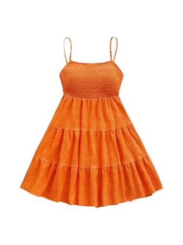 SOLY HUX Women's Sleeveless Smock Cami Mini Summer Dress | Sundress, Swing A Line, Cute Short Dress, Casual, Beach Dresses, Solid Orange, Small