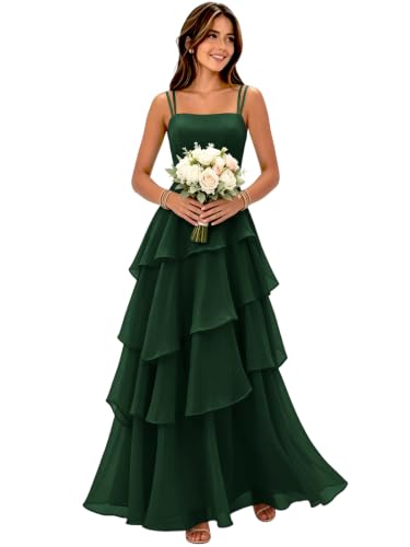 Fukbdz Emerald Green Bridesmaid Dress Chiffon Tiered Ruffle A Line Long 00
