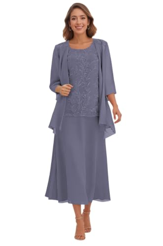 Long Sleeve Chiffon Stormy Mother of The Groom Dresses for Fall US14