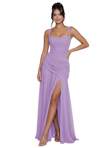 Square Neck Pleated Bridesmaid Dresses for Women Chiffon Formal Gowns