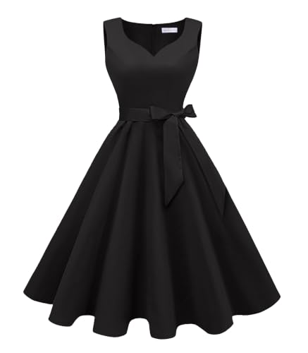 Girstunm 1950s Sleeveless Tea Party Swing Pockets Dress Black XXL