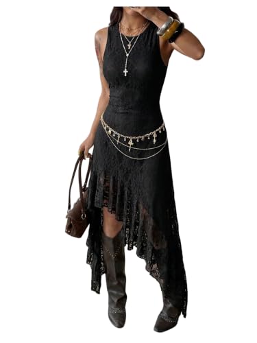 BEAUDRM Women's Western Tank Dress Boho Lace Asymmetrical Midi Dresses