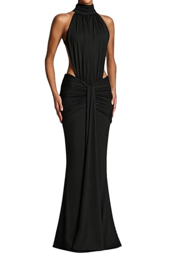Nxtwill Women's Sexy Halter Sleeveless Cut Out Backless Bodycon Maxi Dress