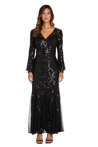 R&M Richards Women's Elegant Sequin Power Mesh Wrap Dress - Formal Evening Occasions, Mother of the Bride