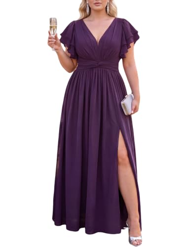 VOUIAO Women Plus Size Bridesmaid Wedding Guest Formal Dress Purple 5XL