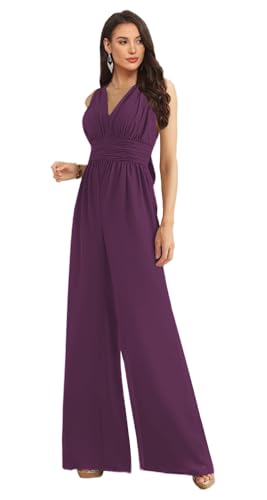 DWKLLI Women’s Convertible Bridesmaid Dresses for Wedding Ruffle Prom Jumpsuit Chiffon One Piece Long Evening Dress Plum