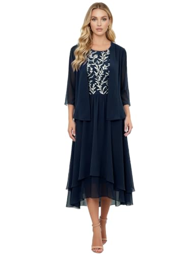 2 Piece Mother of The Bride Dress Chiffon Wedding Guest with Jacket YXF033