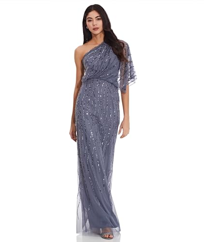 Adrianna Papell Women's Long Beaded Dress, Dusty Blue, 12