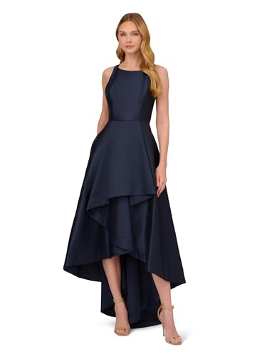 Adrianna Papell Women's Mikado High Low Gown, Midnight, 6