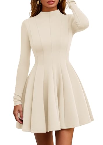 PRETTYGARDEN Fall Dresses for Women Long Sleeve Flowy Mini Homecoming Dress | Fit and Flare, Swing Short A Line, High Neck, Vertical Seams, Elegant Winter Going Out Outfits for Holiday Party, Date Night
