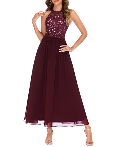 Wedtrend Womens Sparkly Dresses for Women Floor Length Dresses for Women Formal Halter Christmas Party Long Sparkle Wedding Dress 80s Prom Dresses for Teens WT0201XP Burgundy 2XL