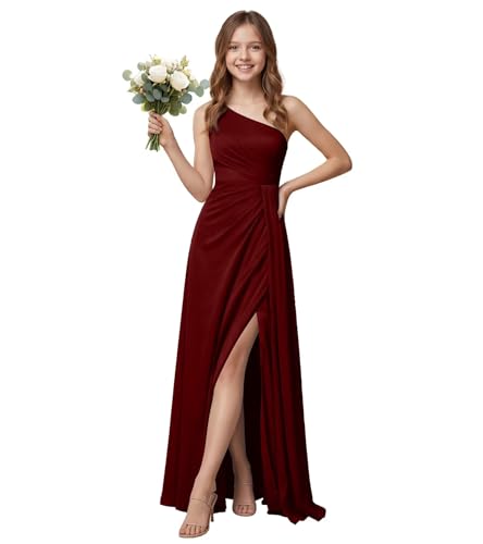 FLwuhui Junior Bridesmaid Dress Burgundy Girls Bridesmaid Dresses Slit Chiffon First Communion Dress for Girls US15