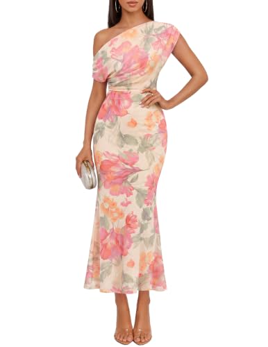 ZESICA Womens Off Shoulder Floral Mesh Cocktail Party Dress Yellow M