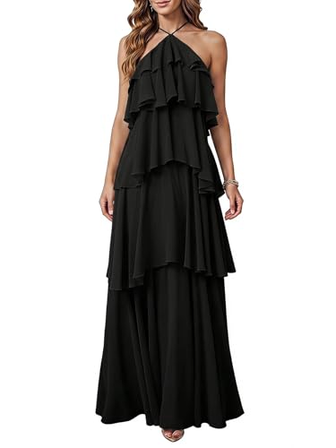 SOLY HUX Women's Wedding Guest Maxi Dress Solid Black
