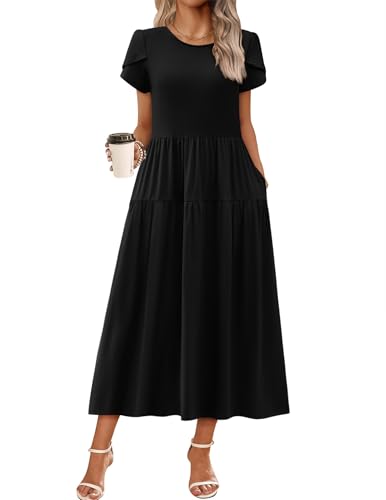 Zeagoo Women's Black Maxi Dress Summer Dress Casual Crew Neck Swing Dress