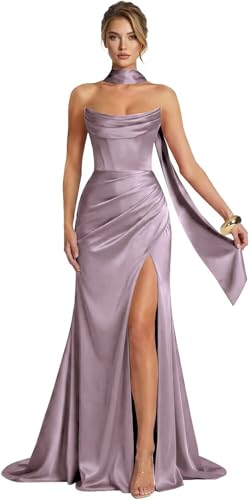 Satin Prom Dresses for Women Mermaid Formal Evening Dress Size 2 Wisteria