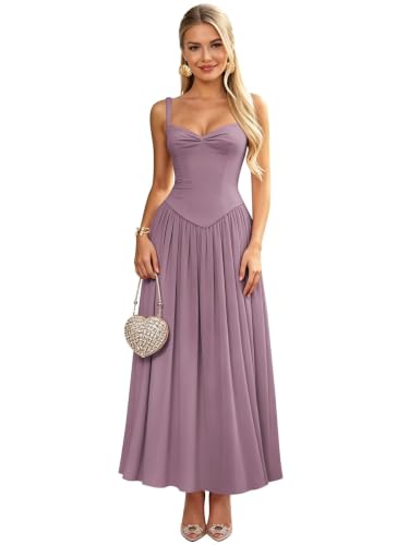Mtrkif Long Wisteria Bridesmaid Dresses for Women Spaghetti Straps Chiffon V Neck Pleated A Line Fall Wedding Guest Dress Size 6