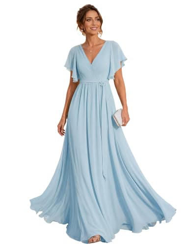 Ever-Pretty Women's Chiffon V-Neck Bridesmaid Dresses Maxi Formal Dress