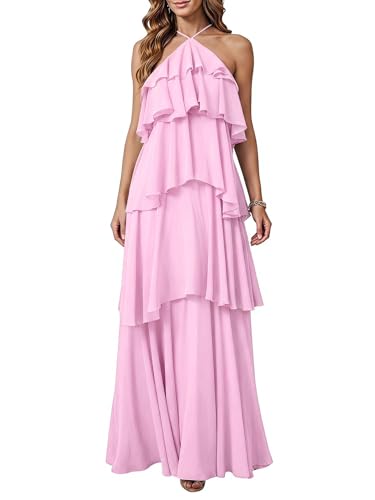 SOLY HUX Women's Wedding Guest Maxi Dress Light Pink